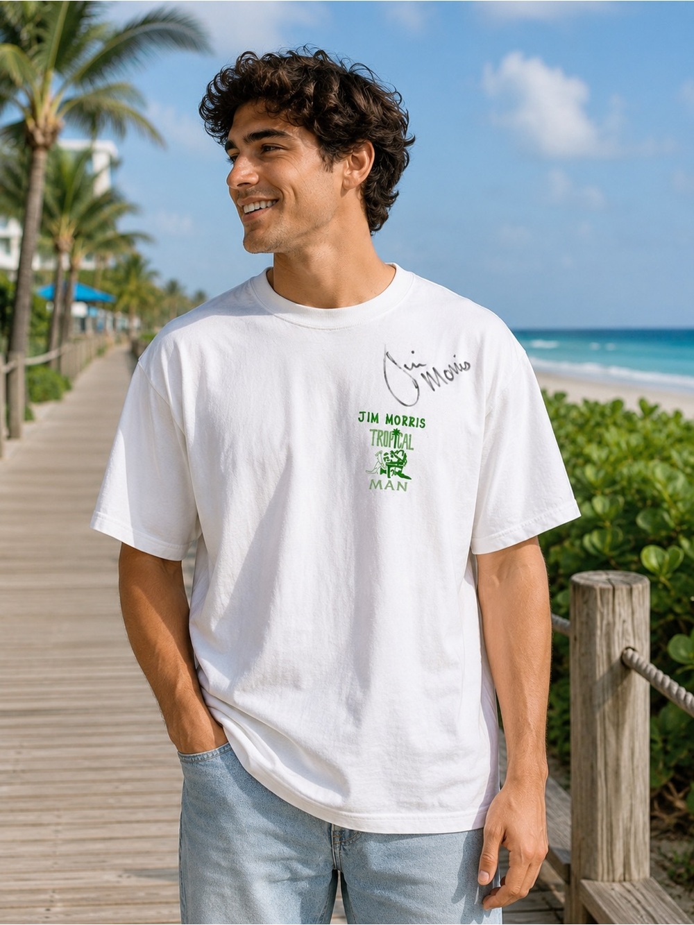 Rare Signed Jim Morris Tropical Man Beach Graphic Tee